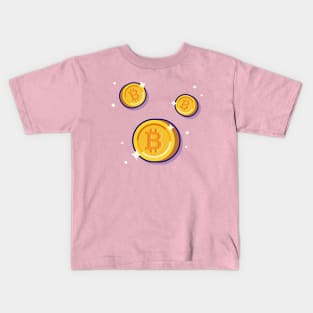 Gold Bitcoin Cartoon Vector Icon Illustration Kids T-Shirt